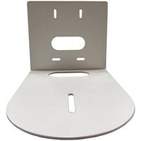 White PTZOptics PT-WM-3-WH camera mounting arm with a flat base and vertical bracket with cutouts.