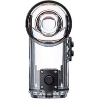 Transparent Ricoh TW-2 camera housing with circular lens cover and black side buttons.
