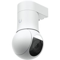 White Ubiquiti G5 PTZ Dome IP security camera with sleek design, mounted on a wall bracket, suitable for indoor/outdoor use.