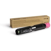 Black Xerox 106R03739 toner cartridge with magenta end cap, next to brown packaging box.