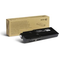 Black Xerox toner cartridge with white label, next to brown box packaging.