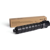 Black Xerox toner cartridge with cylindrical design, next to brown box labeled "VersaLink C8000" and product details.