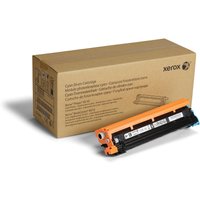 Cyan Xerox drum cartridge with orange accents, compatible with PHASER 6510 and WORKCENTRE 6515, next to brown box.