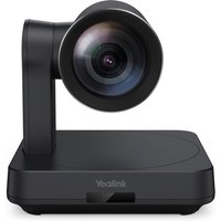 Black Yealink UVC84 USB PTZ camera with sleek design, large lens, and adjustable base for video conferencing.