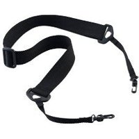 Black adjustable strap for Zebra mobile printer with clips on both ends.