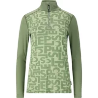 Green 1/2 zip thermal shirt by Slope Rei with abstract letter pattern and long sleeves.
