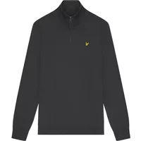 Black Lyle & Scott 1/4 zip sweater with yellow logo on chest, long sleeves, and ribbed cuffs.