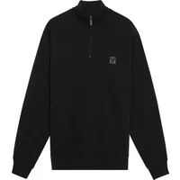 Black 1/4 zip sweatshirt by Lyle & Scott with high collar and embroidered logo on chest.