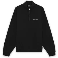 Black 1/4 zip sweatshirt by Lyle & Scott, heavyweight loopback fabric, with white script logo on chest.