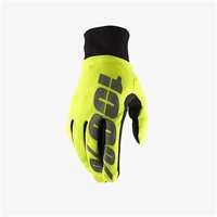 Neon yellow 100% Hydromatic waterproof long finger MTB cycling gloves with black accents and logo.