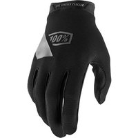 Black 100% Ridecamp Youth MTB gloves with long fingers, white logo on back, and reflective accents.