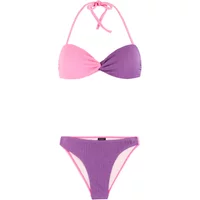Pink and purple 2-piece swimsuit with halter neck top and matching bottoms by Protest.