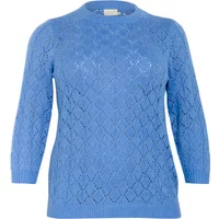 Blue 3/4 sleeves sweater with diamond knit pattern and round neckline by KAFFE Curve.