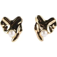 Gold abstract-shaped earrings with pearls at the base, featuring a shiny, irregular design.