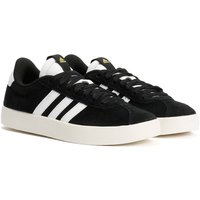 Black Adidas VL Court 3.0 leather trainers with white stripes and soles, low-top design, and lace-up closure.