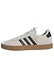 Off white adidas VL Court 3.0 shoes, grey stripes, gold logo, gum sole, lace-up style, size 6 UK.