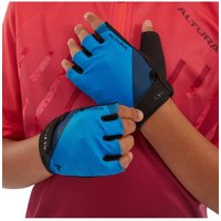 Blue Altura Airstream kids cycling mitts with black accents, fingerless design, worn by child in red jersey.