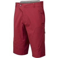Red Altura Esker Trail MTB shorts with knee-length cut, zippered pockets, and button closure.