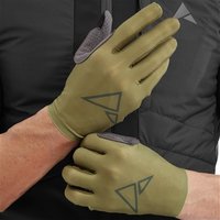 Olive green Altura Kielder Trail long finger gloves with gray accents and geometric logo on back of hand.