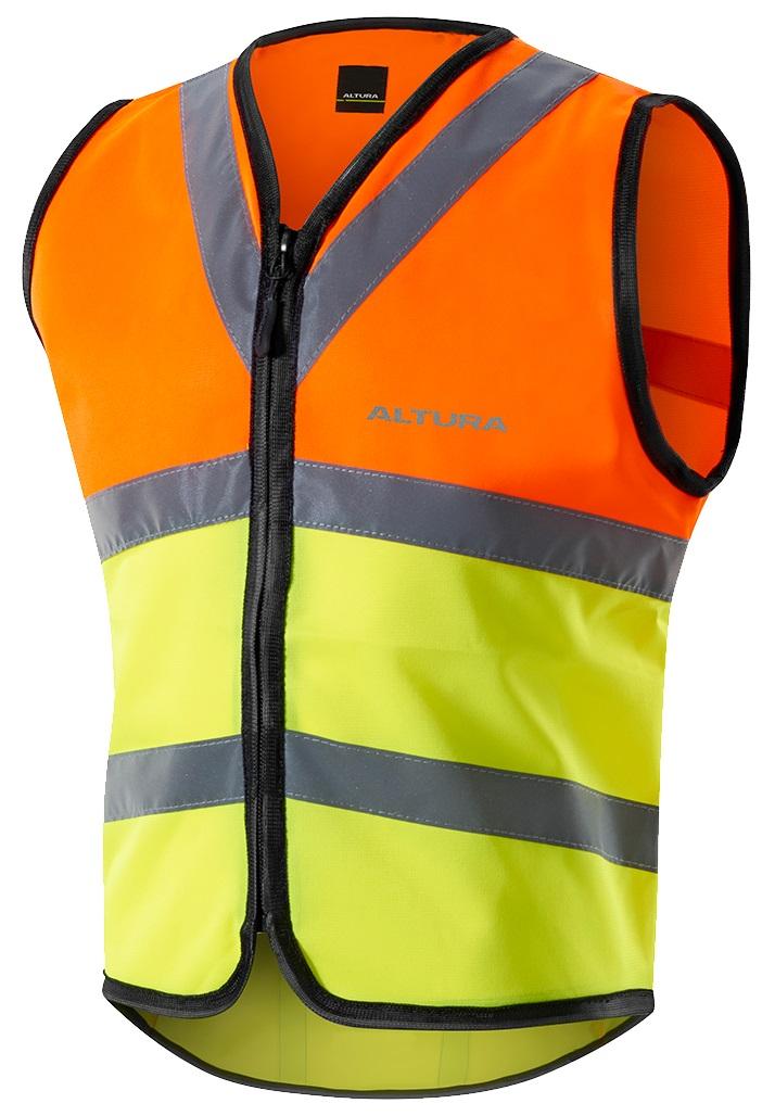 Orange and yellow Altura NightVision Safety Vest with reflective gray stripes and black zipper.