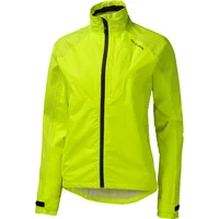 Hi Viz yellow waterproof women's jacket with high collar and black zipper by Altura.