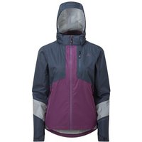 Purple and gray Altura Nightvision Typhoon women's jacket with hood, reflective accents, and front zipper.