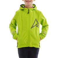 Bright green children's jacket with hood, zipper front, and geometric logo on chest by Altura.