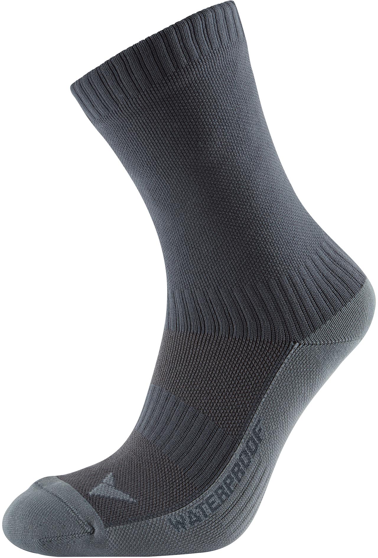 Black Altura waterproof socks, mid-calf length, ribbed cuff, seamless toe, reinforced heel and toe, size M/L.
