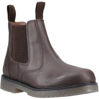 Brown leather dealer boot with elastic side panels, pull tabs, and a sturdy sole, size 7 by Footsure Western Limited.
