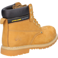 Tan Amblers Safety boot with black padded collar, metal eyelets, and Goodyear welted sole, size 13.