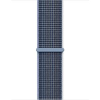 Apple 41mm Storm Blue Sport Loop, woven nylon band with adjustable hook-and-loop fastener, dark blue color.