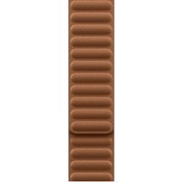 Apple 46mm caramel magnetic link band, S/M size, with textured leather and seamless magnetic closure.