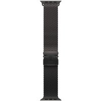 Black titanium Milanese loop watch band, 49mm, with a sleek mesh design and magnetic closure, large size.
