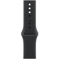 Black fluoroelastomer Apple watch band with adjustable holes and sleek design.
