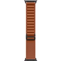 Brown Apple watch band with titanium buckle, ribbed polyester and spandex material, sleek and modern design.