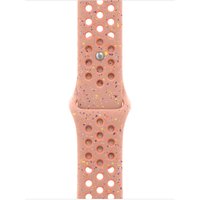 Pink aluminium Apple watch band with fluoroelastomer material and perforated design.