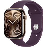 Apple plum fluoroelastomer band for smartwatch, sleek design with stainless steel pin closure.