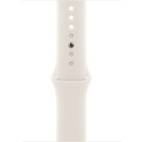 Beige fluoroelastomer Apple watch band with adjustable holes and metal pin closure.
