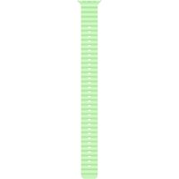 Green fluoroelastomer watch band with natural titanium finish, sleek and durable design by Apple.