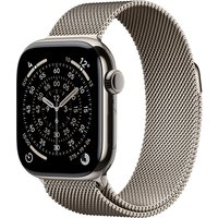 Apple Watch Series 11 with titanium case, black dial, and silver mesh band.