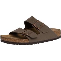 Brown Arizona Birko-Flor sandals with two adjustable straps and cork-latex footbed by Birkenstock.