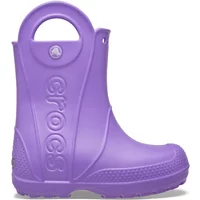 Purple Crocs Handle It T baby rain boot with side handles and textured sole.