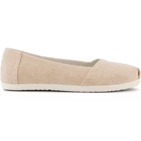 Beige TOMS Alpargata ballet flats with a closed toe, slip-on design, and white rubber sole.