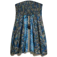 Blue paisley Superdry St Tropez bandeau dress with flared skirt and central tassel detail.