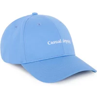 Light blue baseball cap with "Casual Friday" logo in white on front, curved brim, and adjustable strap.