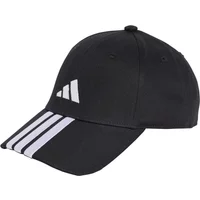 Black kids' Adidas baseball cap with white 3-Stripes on the brim and new logo on the front.
