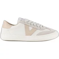 White and beige Victoria Olmo Barefoot sneakers with faux leather and suede accents, featuring a side "V" logo.