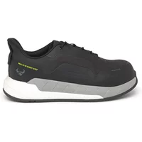 Black Suecos Asgard safety shoe with gray and white sole, lace-up design, and reinforced toe.