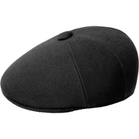 Black Kangol beret with bamboo panel design, smooth texture, and round top button.