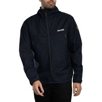 Navy blue Biois Lightweight Jacket by Napapijri, full zip, high collar, logo on chest, and patch on sleeve.